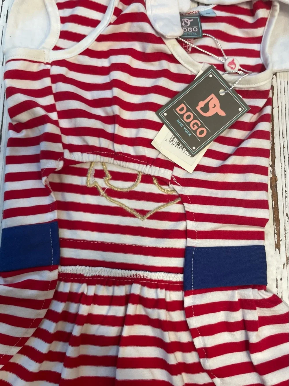 Nautical Red & White Striped Dog Dress with Gold Anchor